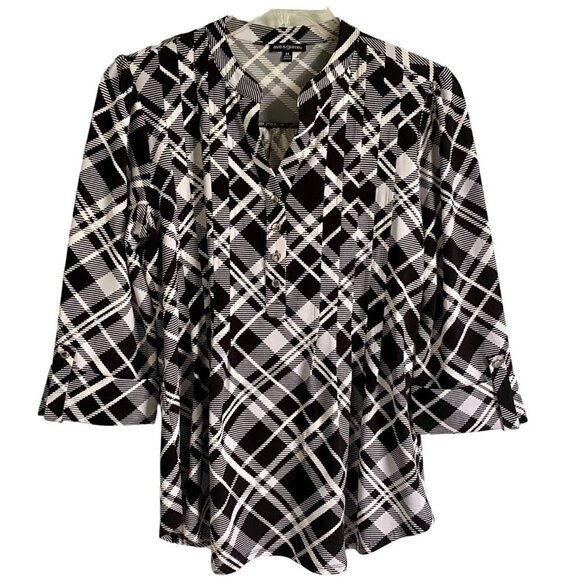 Ava & Grace Black and White 3/4 Sleeves Top With Quarter Buttons Women's Medium - Picture 1 of 9